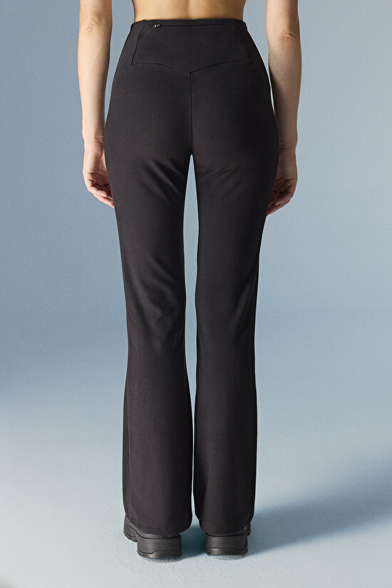 Black Warm Touch Zipper High Waist Flare Leggings - 3