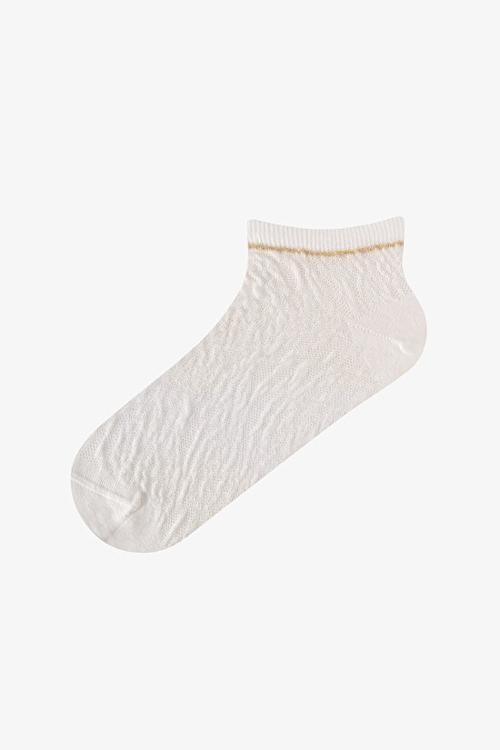 Ecru Black Shiny Line Jakarlı Zebra Print 5 Pack Liner Socks - 2