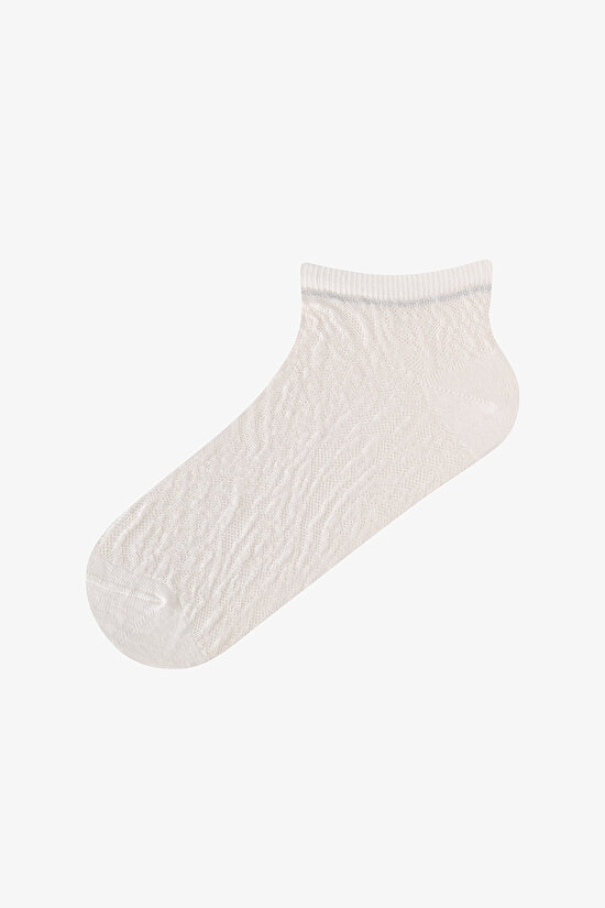 Ecru Black Shiny Line Jakarlı Zebra Print 5 Pack Liner Socks - 3