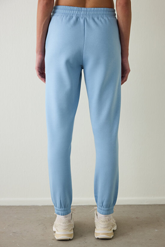 Blue High Waist Tie Detailed Sweatpants - 4