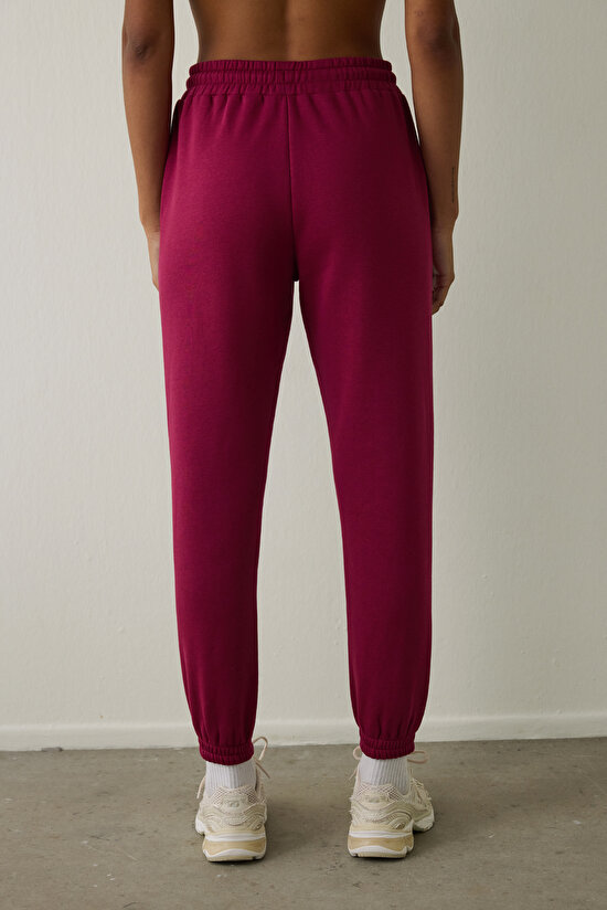 Purple High Waist Tie Detailed Raised Sweatpants - 3