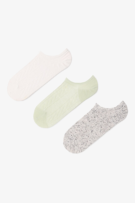 3 Çift Pamuklu Kendinden Desenli Sneaker Çorap - 1