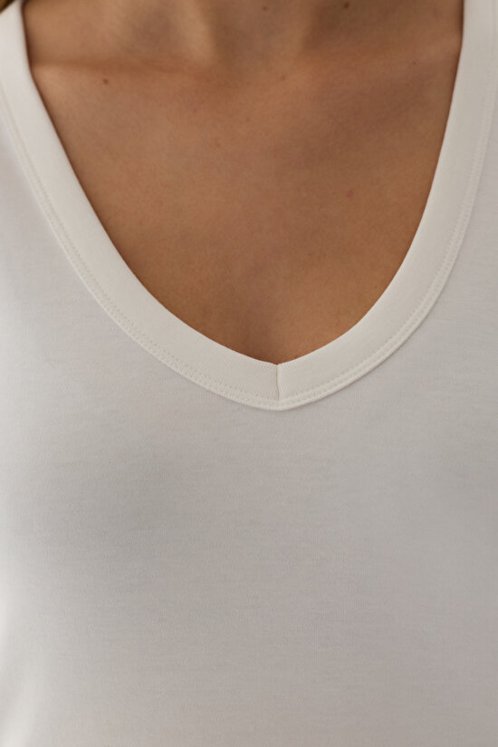 Off White Premium V Neck Top - 5