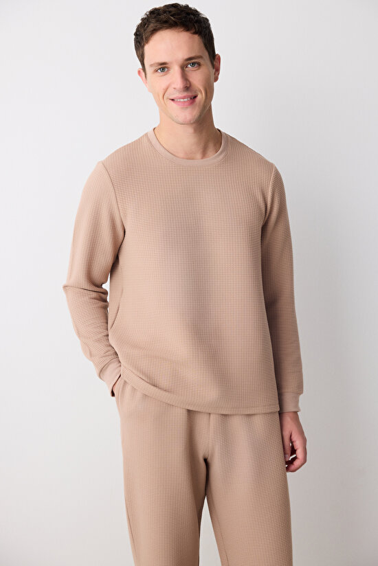 Checker Bej Pantolon Pijama Takımı - 3