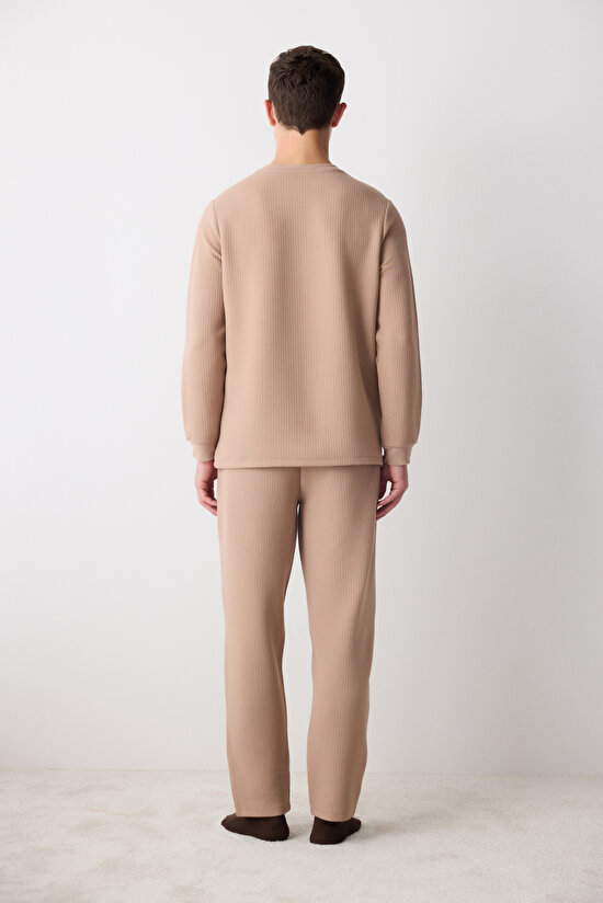 Checker Bej Pantolon Pijama Takımı - 6