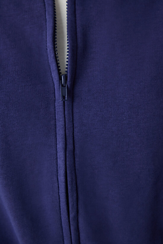 Koyu Indigo Fermuarlı Dik Yaka Bomber Ceket - 3