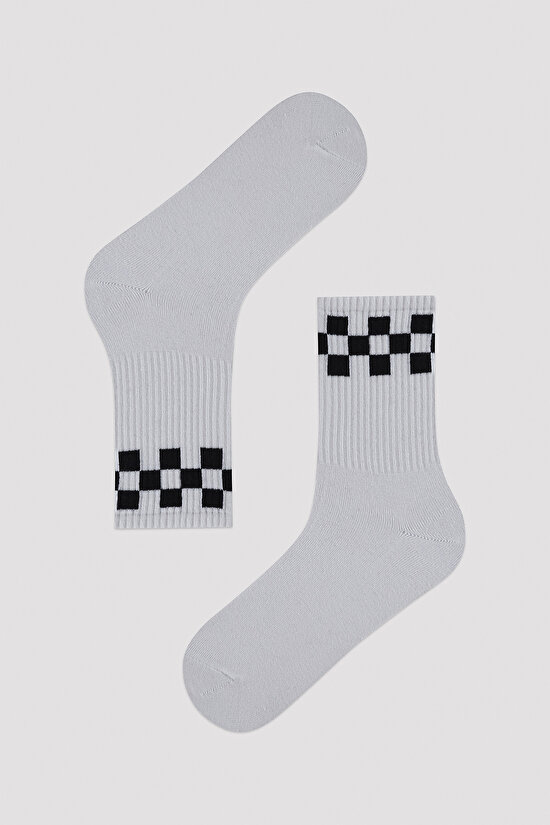 Man Black and White Patterned 2in1 Socket Sock - 3