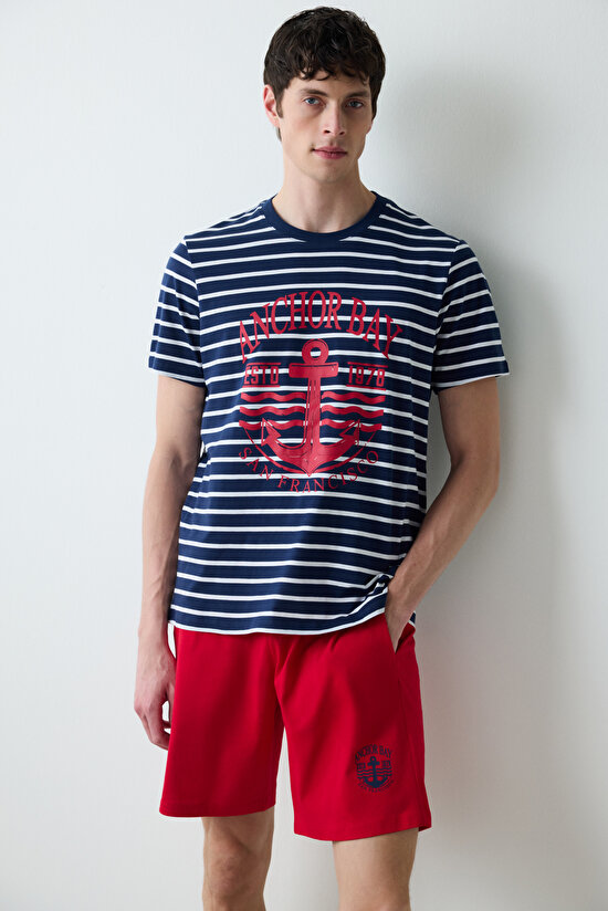 Stripe Anchor Çok Renkli Şortlu Pijama Takımı - 3