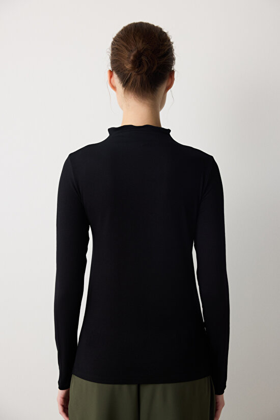 Yarım Balıkçı Yaka Siyah Soft Basic Üst - 4