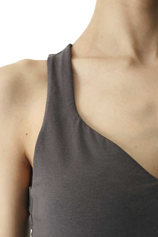 Haki Sırtı Büzgülü Kalp Yaka Pamuk Modal Karışımlı Üst - 3