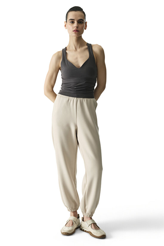 Haki Sırtı Büzgülü Kalp Yaka Pamuk Modal Karışımlı Üst - 5