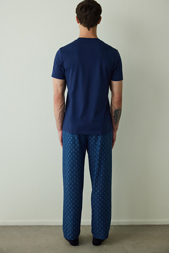 İndigo Erkek Western Sloganlı Kısa Kollu Pamuklu Pijama Takımı - 5