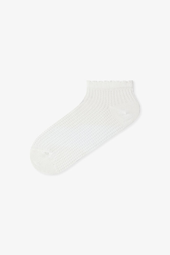 3 Çift Pamuklu Çiçek Desenli Fırfırlı Patik Çorap - 3