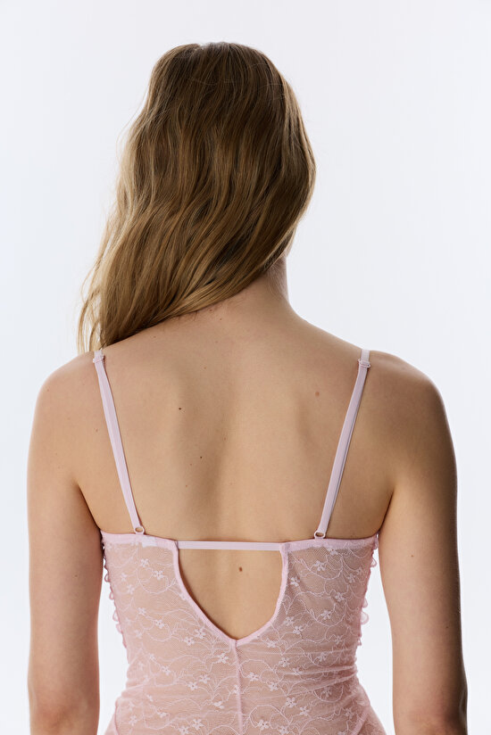 Açık Pembe Full Lace Dantel Bodysuit - 4