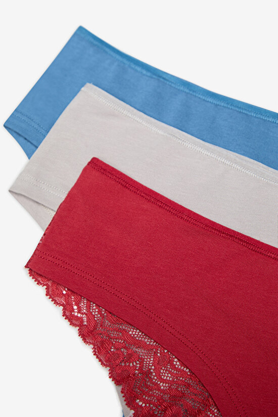 Wild Flower Dantel Detaylı Pamuklu 3lü Çok Renkli Hipster Külot - 5
