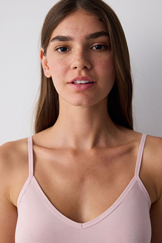 Reversible Side İnce Askılı Gül Kurusu Pembe Atlet - 4