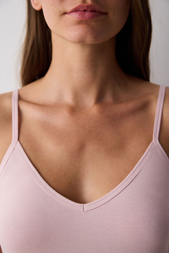 Reversible Side İnce Askılı Gül Kurusu Pembe Atlet - 5