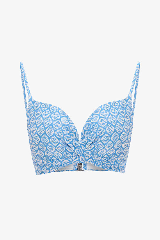 Mavi Geometrik Desenli Push Up Bikini Üstü - 6