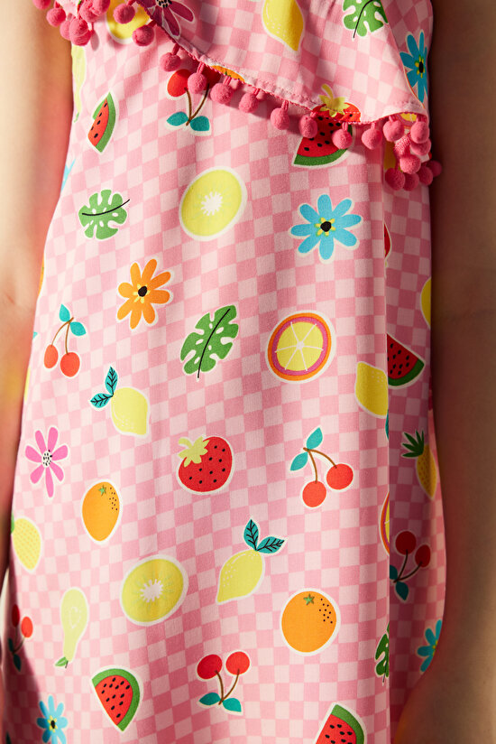 Kız Çocuk Meyve Desenli Elbise - 3
