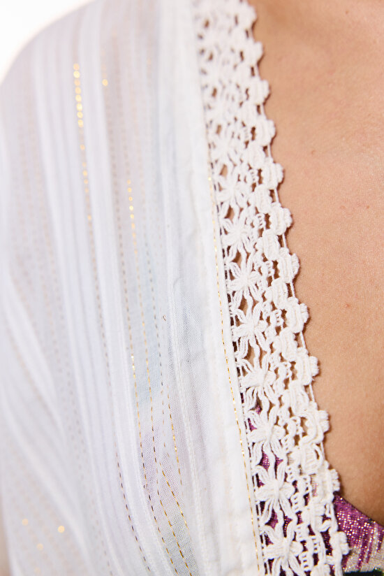 Shiny Cute Off White Kimono - 3