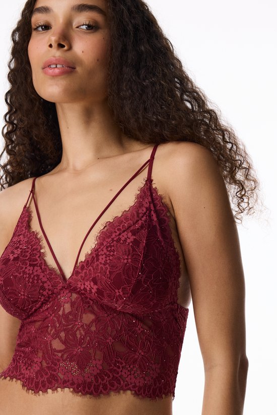 Burgundy Luna Lace Padded Bralette - 2