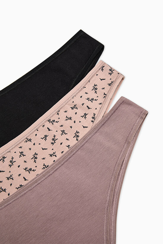 Earth Tone Leaves Pamuklu Çok Renkli 3lü Brazilian Külot - 5