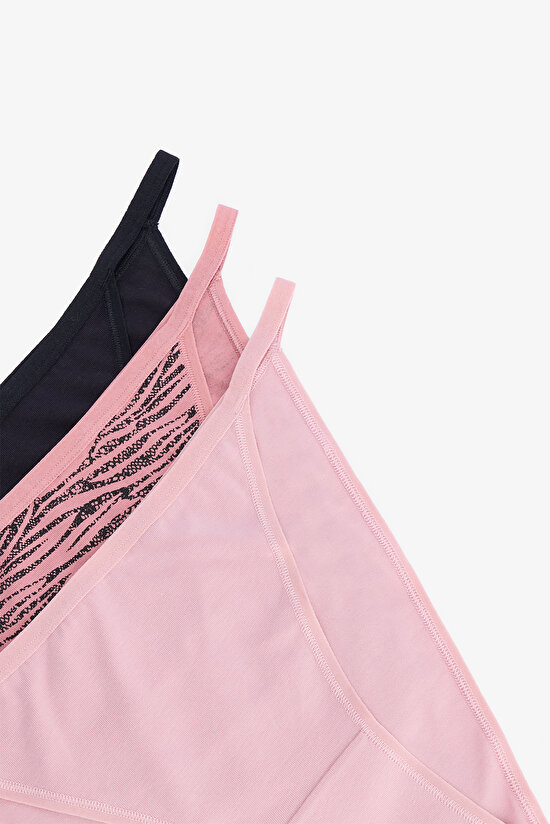 Mix Zebra Desenli İp Detaylı Düşük Bel 3'lü Slip Külot - 5