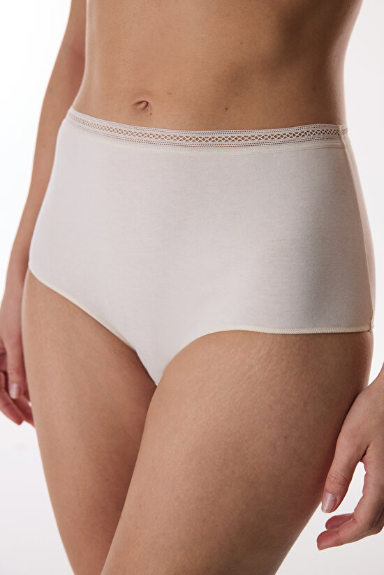 Bej Easy Pamuklu Trim Yüksek Bel Slip Külot - 1