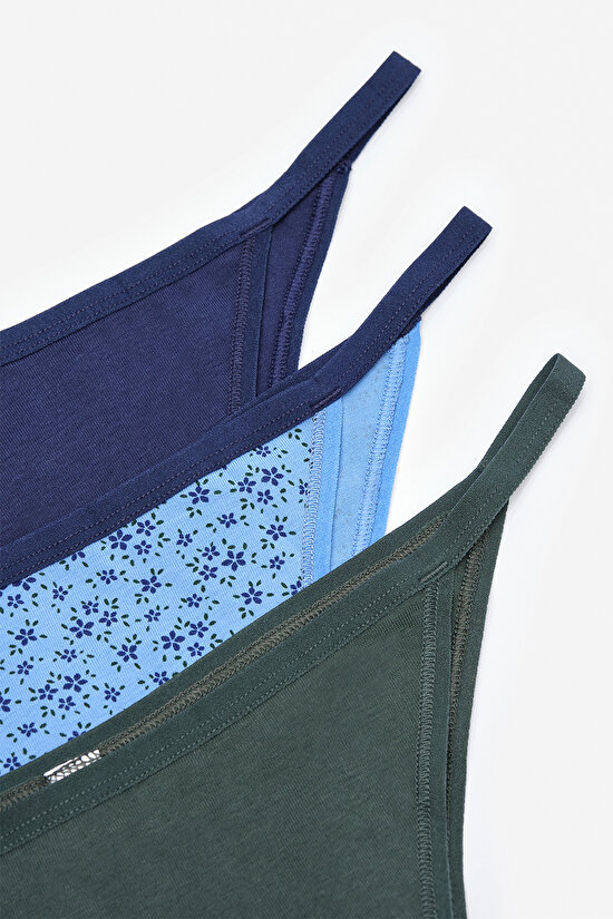 Navy Simple Floral Cotton 3in1 Multi Colour Brazilian - 5