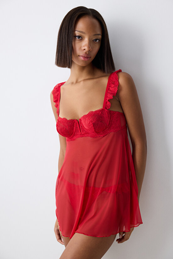 Lace V Wire Red Babydoll - 1