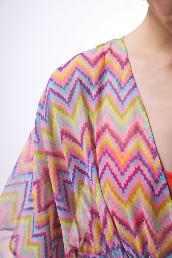 Renkli Zigzag Kimono  Plaj Giyim - 3