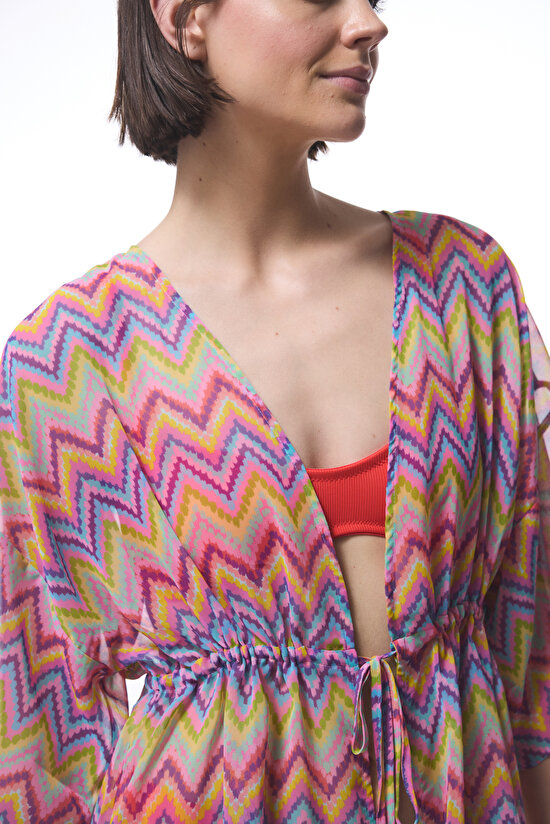 Renkli Zigzag Kimono  Plaj Giyim - 4