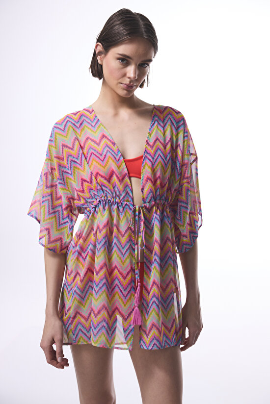Renkli Zigzag Kimono  Plaj Giyim - 5