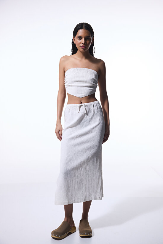 Ekru Craft Crinckle Straplez Üst - 4