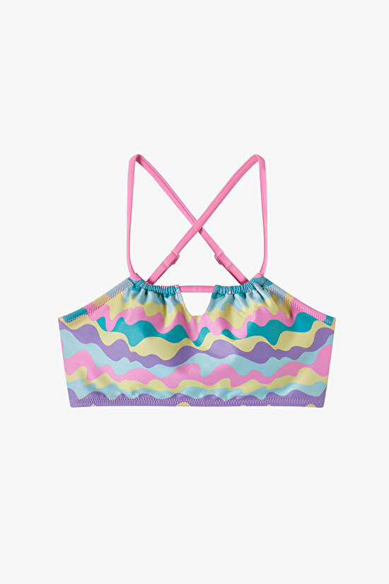 Multicolor Teen Girls Colorful Wave Halter Bikini Set - 2