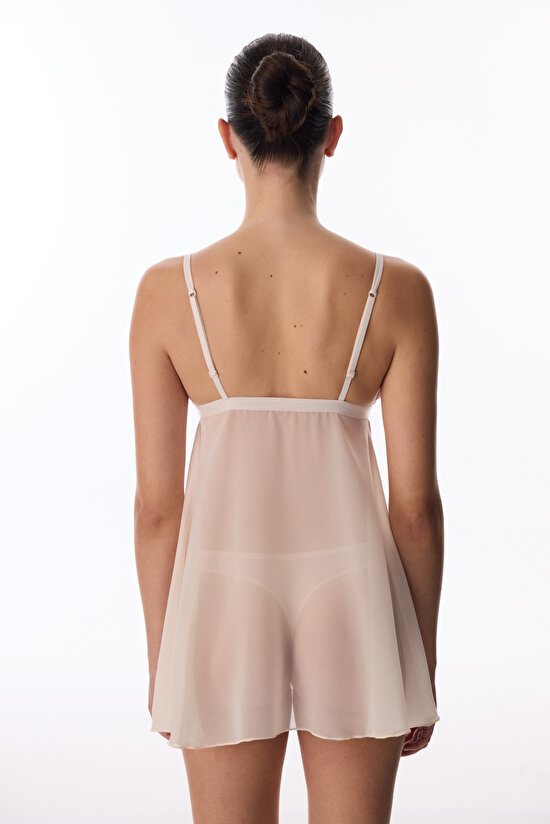 Bej Front Opening Broderie Babydoll - 7