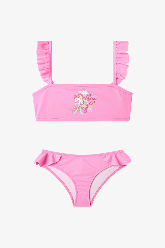 Açık Pembe Kız Çocuk Dream Unicorn Bandeau Bikini Takımı - 1