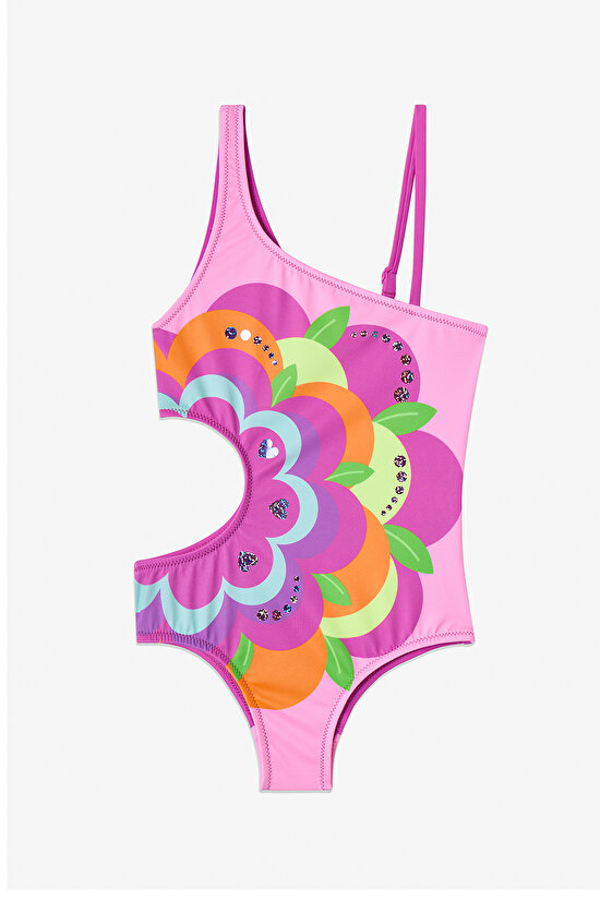 Pembe Kız Çocuk Flower Mayokini - 1