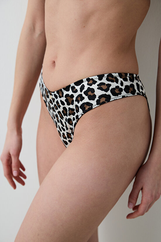Saten Leopard V Shape Çok Renkli Brazilian Külot - 1