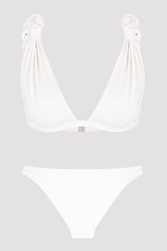 Beyaz Rita Omuzları Örgü Detaylı Üçgen Bikini Takımı-Özgür Masur Koleksiyonu - 7