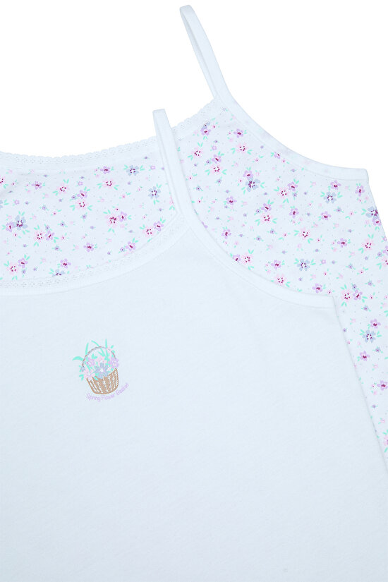 Kız Çocuk Spring Flower Pamuklu Optik Beyaz 2li Atlet - 4