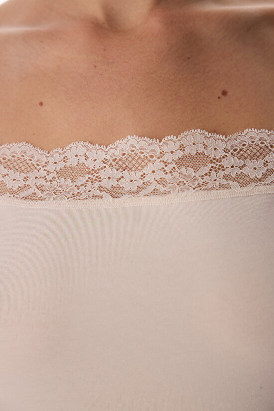 Beige Cotton Lace Square Neck Tank - 4