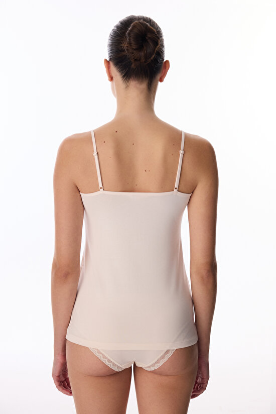 Beige Cotton Lace Square Neck Tank - 5