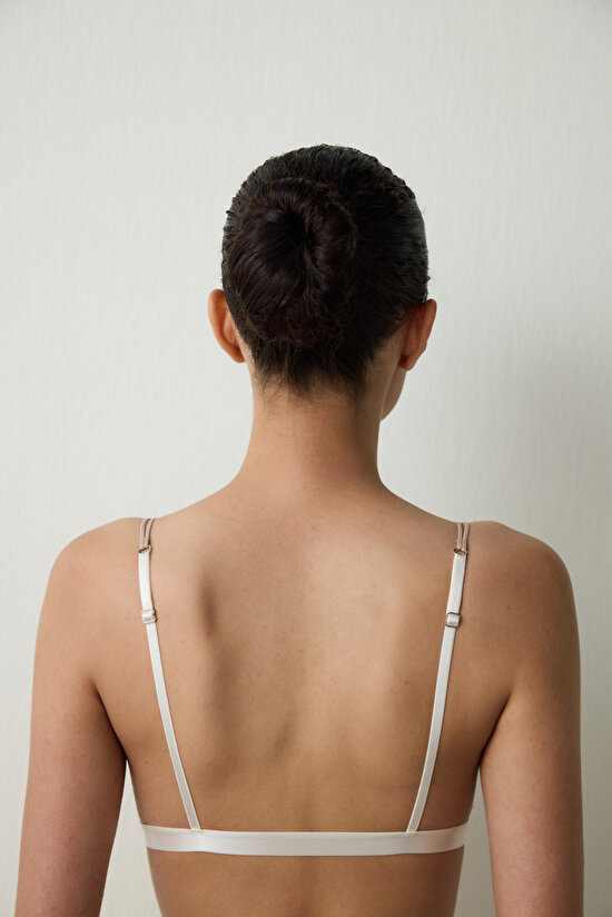 Beige Non-wired Non-Padded Micro Lace Triangle Bra - 4