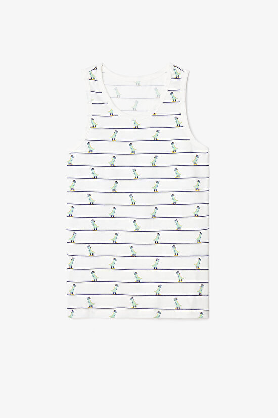 Beyaz Erkek Çocuk Dino Farm Dinozor Baskılı Pamuklu 2'li Atlet - 3