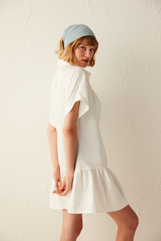 Beyaz Joy Etekleri Fırfır Detaylı Plaj Elbisesi - 5