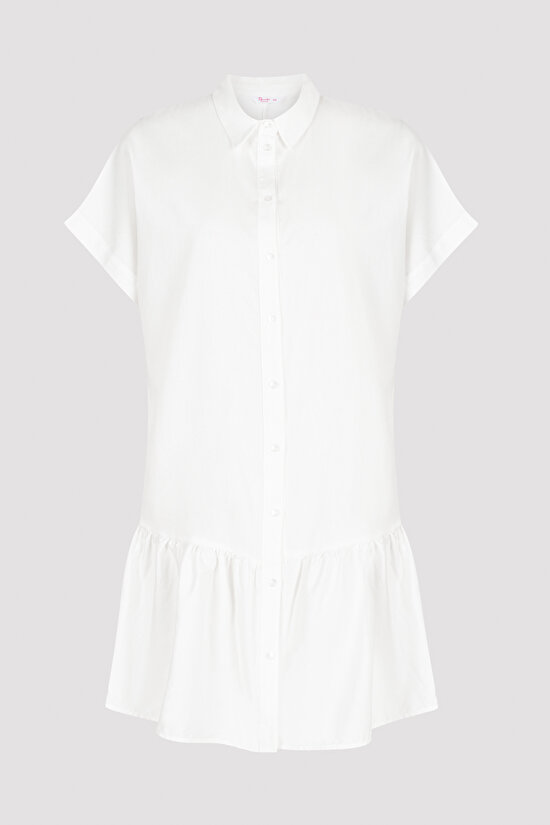 Beyaz Joy Etekleri Fırfır Detaylı Plaj Elbisesi - 6