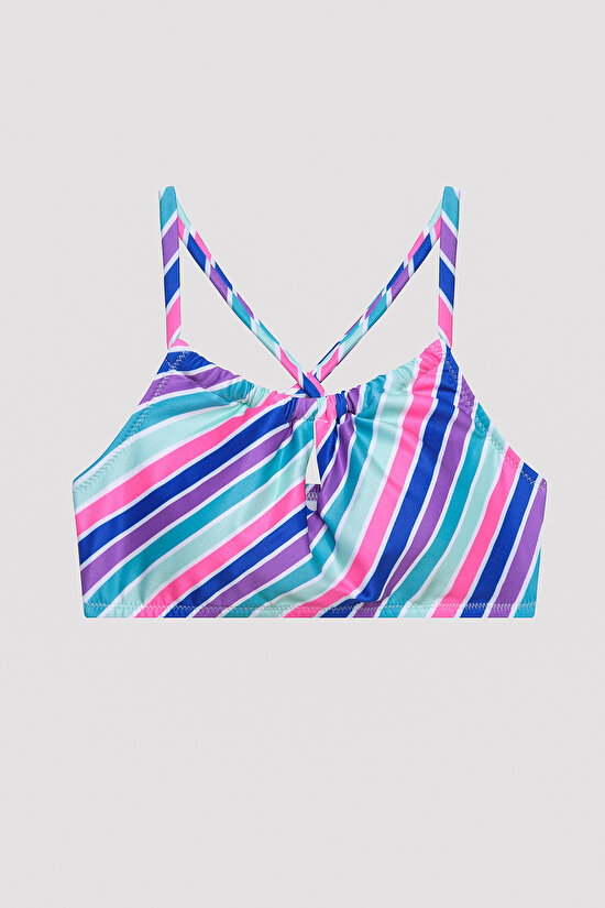 Genç Kız Colorful Stripe Halter Bikini Takımı - 2