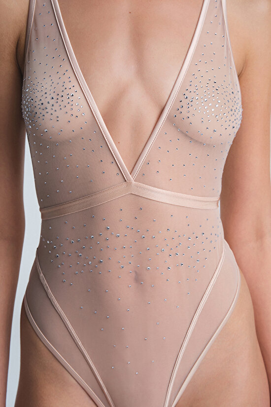 Beige Sandy Stone Adjustable Straps Non-wired Bodysuit Beige Sandy Stone Adjustable Straps Non-wired Bodysuit - 4