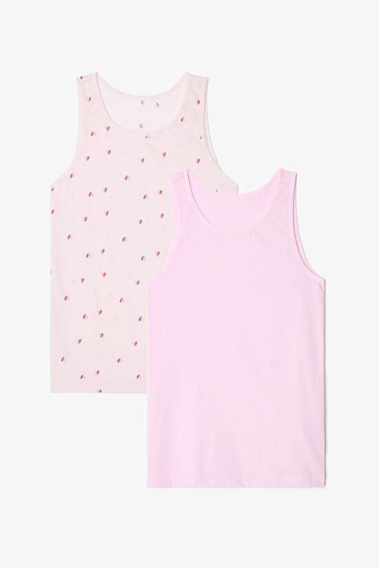 Girls Two Heart Heart Patterned Cotton Thick Strap 2-Pack Undershirt - 1